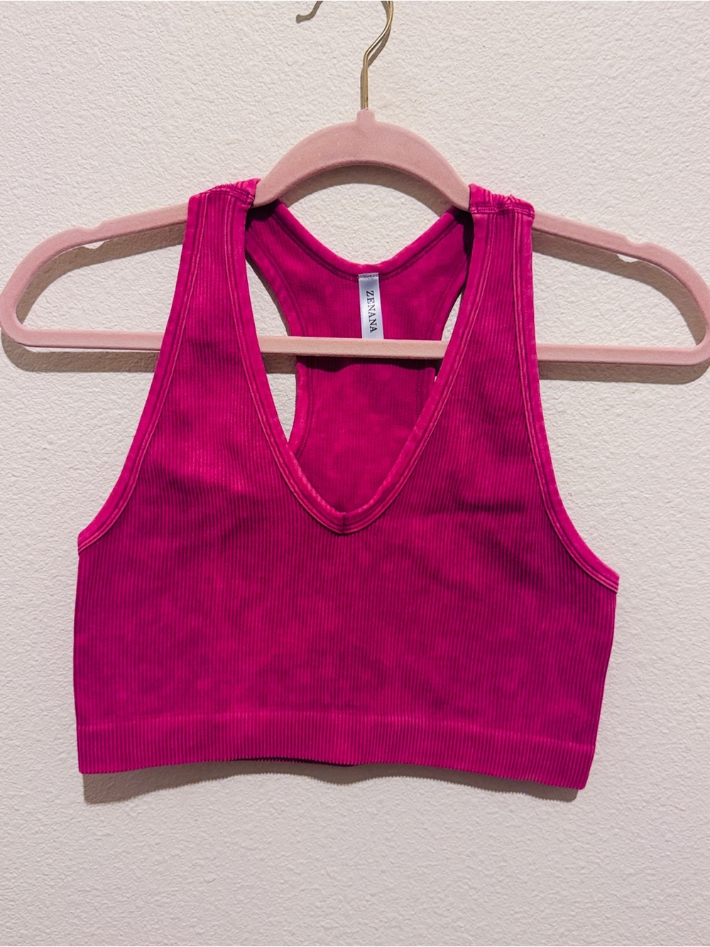 Zenana Outfitters Hot Pink Ribbed Racerback Sports Bralette